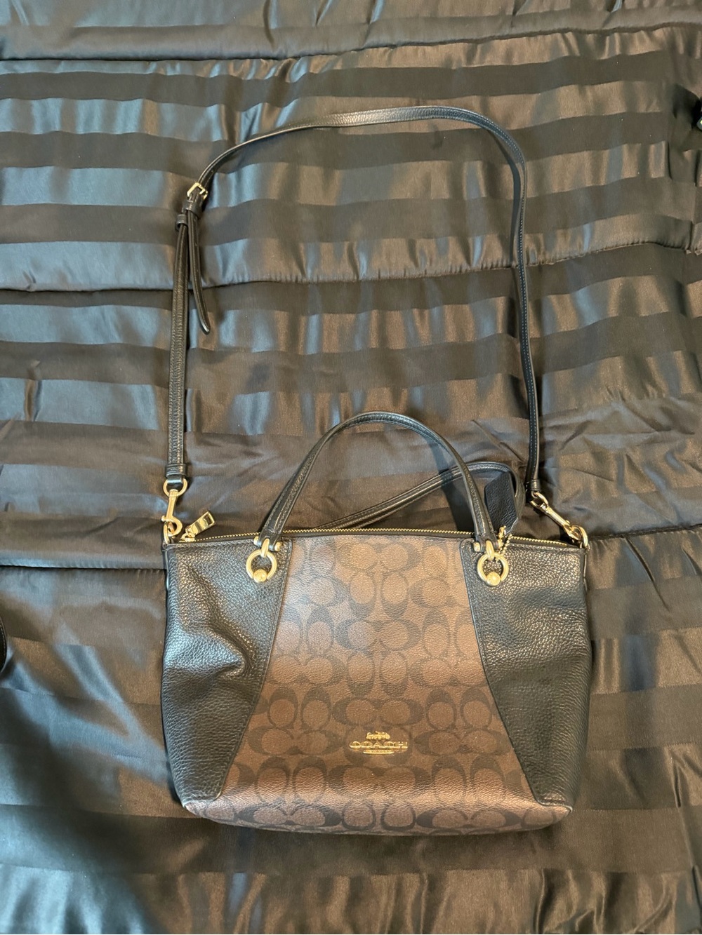 Coach Two-Tone Brown and Black Signature Satchel with Gold Hardware - Picture 1 of 11